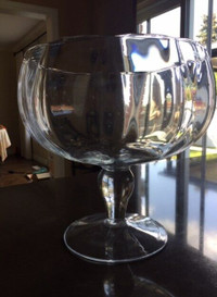 Large Hand Blown Stemmed Clear Glass Bowl Poland