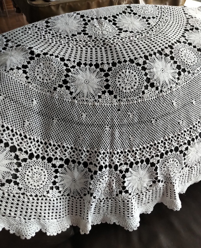 62" Round Hand-Made Crocheted White Tablecloth, New/Like-New in Arts & Collectibles in Stratford