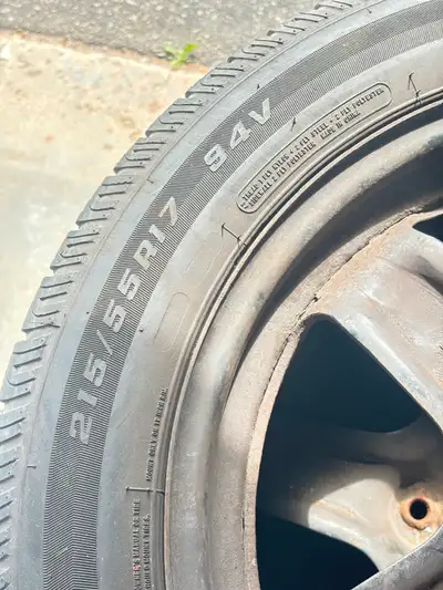 All season tires (215/55/R17) on Black steel rims Lots of life left on tires Rims and tires came off...