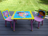 Children's table and two chairs. Dora the Explorer.