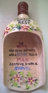 Vintage Spoon Rest with Funny Saying - "The Wife can throw out m