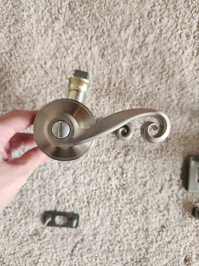 Brushed Nickel Metal Privacy Door Knob with Security Feature in Windows, Doors & Trim in Sarnia - Image 3
