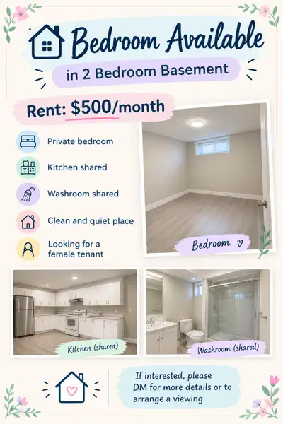 One room is available in two bedroom basement. Punjabi girl preferred.