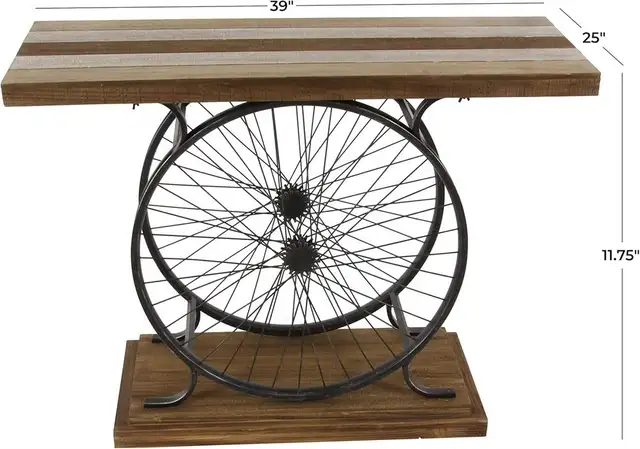 Deco 79 Wood Bike Wide Slatted Top Console Table with Dual Wheel in Other Tables in City of Toronto - Image 5