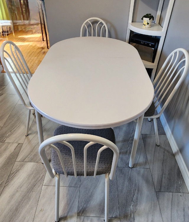 White Kitchen Table with leaf and 4 Chairs in Dining Tables & Sets in Corner Brook