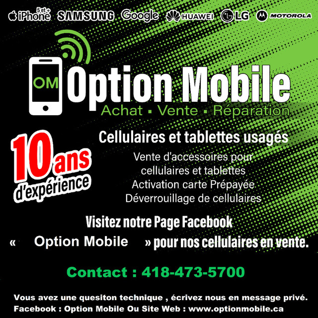 Option Mobile Accessoires , Cellulaires etc dans Téléphones cellulaires  à Ville de Québec