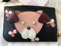 NEW Kate Spade card wallet floral pup cherrywood