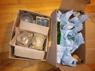 Several boxes of free glassware, View more