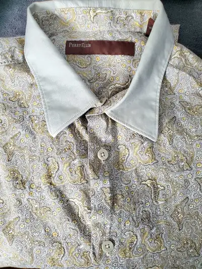NEW MEN'S L PERRY ELLIS DESIGNER FASHION DRESS SHIRT, View more