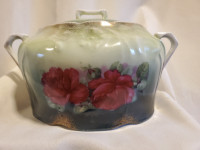 ESTATE SALE.....LIDDED BAVARIAN HANDLED AMERICA BEAUTY ROSES