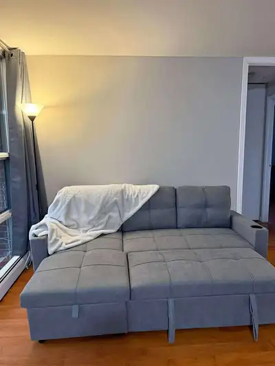 Must GO! 3 Seator Pullout Sofa Bed Grey And Black Sofa || COD, View more