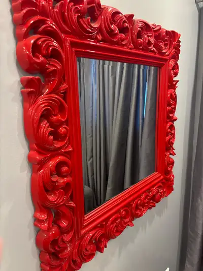 Red lacquered baroque style | Miroir baroque laqué rouge, View more