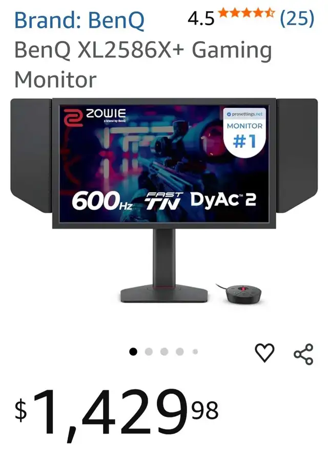 BenQ Zowie XL2586X+ gaming monitor. Retails $1429.98 plus tax. in Monitors in Cambridge - Image 3