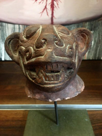 Jaguar Head Clay Pottery Ceramic Sculpture from Mexico.