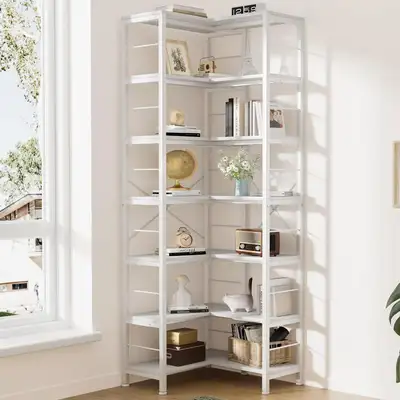 Gujiam 7-Tier Corner Bookshelf, L-Shaped Tall Bookcase, NEW, View more