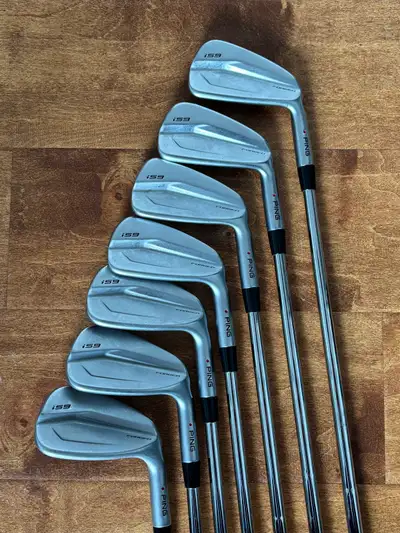 Ping i59 Irons 4-PW RH Dynamic Gold X100 shafts std length Red Dot (1° Flat) Tour Velvet Grips Used...