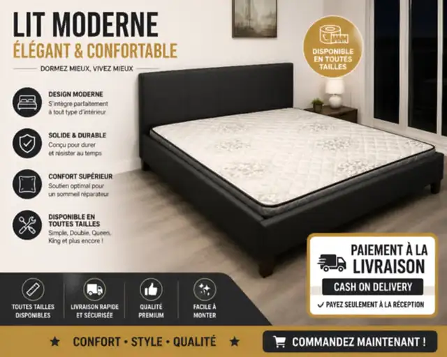 Lit moderne disponible dans toutes les tailles in Beds & Mattresses in Laval / North Shore - Image 2