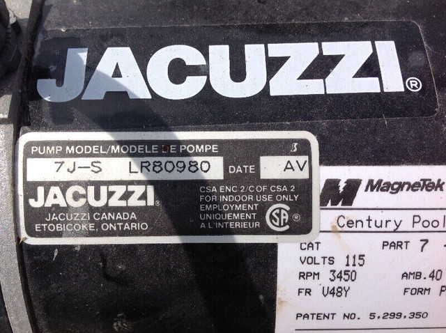 Jacuzzi pump mo. 7J-S LR80980, 3/4HP in Other in Oakville / Halton Region - Image 3