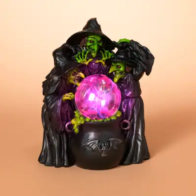 Resin "WITCHES & CAULDRON" stands 10.2" H. Plasma stream attracts to touch. 4 x "AA" Batteries Requi...