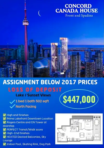 CONCORD CANADA HOUSE ASSIGNMENT BELOW 2017 PRICES LOSS OF DEPOSIT Lake // CN Tower Views Occupancy S...