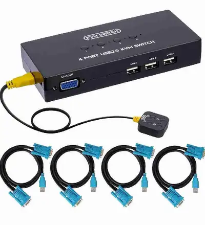 VGA KVM Switch 4 Port, USB VGA KVM Switcher for 4 Computers Sha, View more