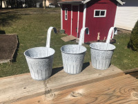 Lot 3 Small Tin Hanging Flower Pots For Outdoor Decor Plants 