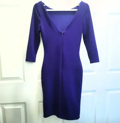 Le Chateau Purple Long Sleeve Midi Dress w/ Deep V-Back, XXS, View more