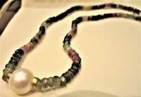 NEW BOXED TOURMALINE & PEARL GOLDPLATED STERLING SILVER NECKLACE