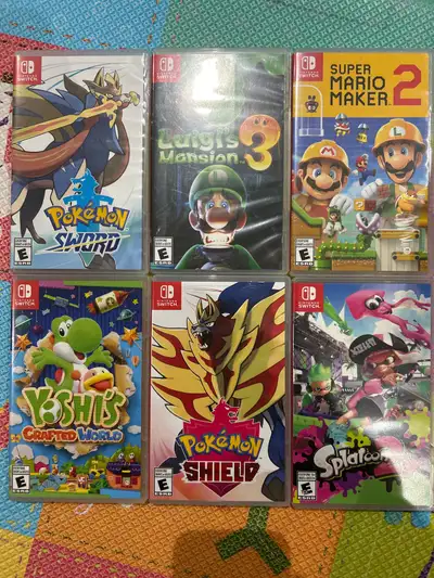Available are games pictured, all in good condition with case. Pokemon Sword, Pokemon Shirld, Luigi'...