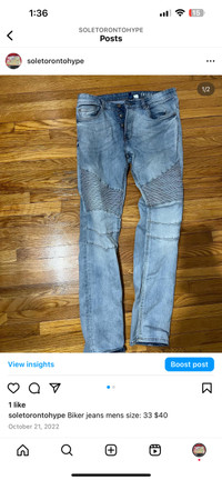 Biker jeans mens size: 33 $40 IG: @SoleWorldWideHype