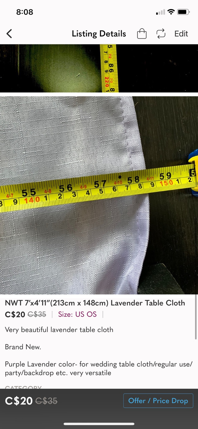 7’x4’11”(213cm x 148cm) Lavender Table Cloth in Dining Tables & Sets in Mississauga / Peel Region - Image 4