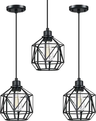 NEW...3 Pack Black Pendant Lights (Brampton), View more