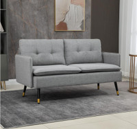 Modern Mid-Century Grey Fabric Loveseat with Tapered Legs