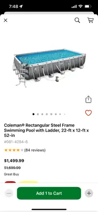 Coleman Pool 12' x 22' x 52" with bonus solar cover