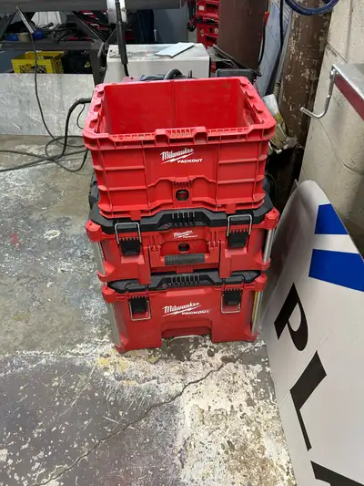 Milwaukee packout. $300 . All 3 together $417 plus tax at Homedepot. All slightly used in good condi...