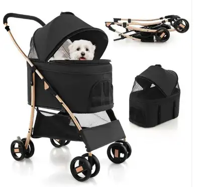 Pet Stroller 3-in-1, Folding Dog Stroller Detachable Carrier Car, View more
