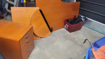 L shaped wood desk and cabinet, View more