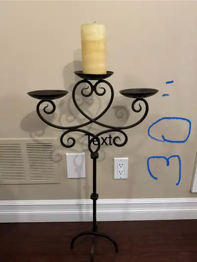 Vintage wrought iron floor candelabra with 3 candle holders, View more