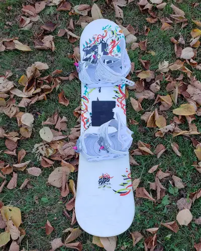 128cm Snowboard and Bindings $250, View more