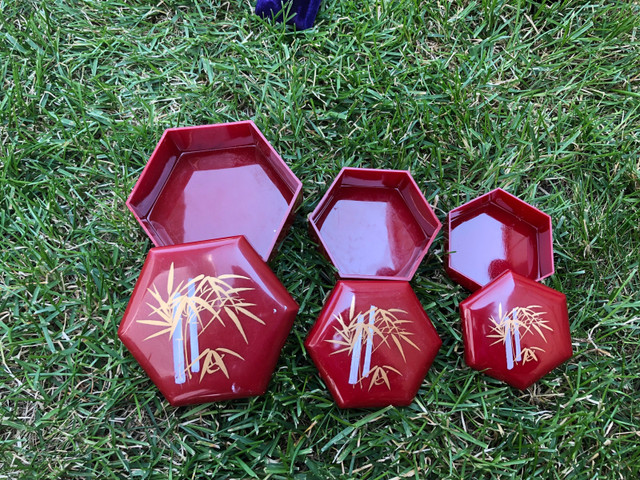 Trinket Boxes with Hand-Painted Bamboo | Red Hexagonal  in Jewellery & Watches in Calgary - Image 2