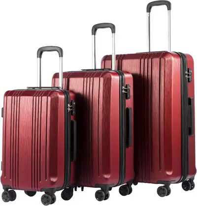 Coolife Wine Red Luggage 3 PC Suitcase Luggage PC+ABS 20 24 28", View more