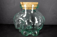 Vintage Elephant Grn Tinted Glass Canister Jar w Cork Lid-Italy