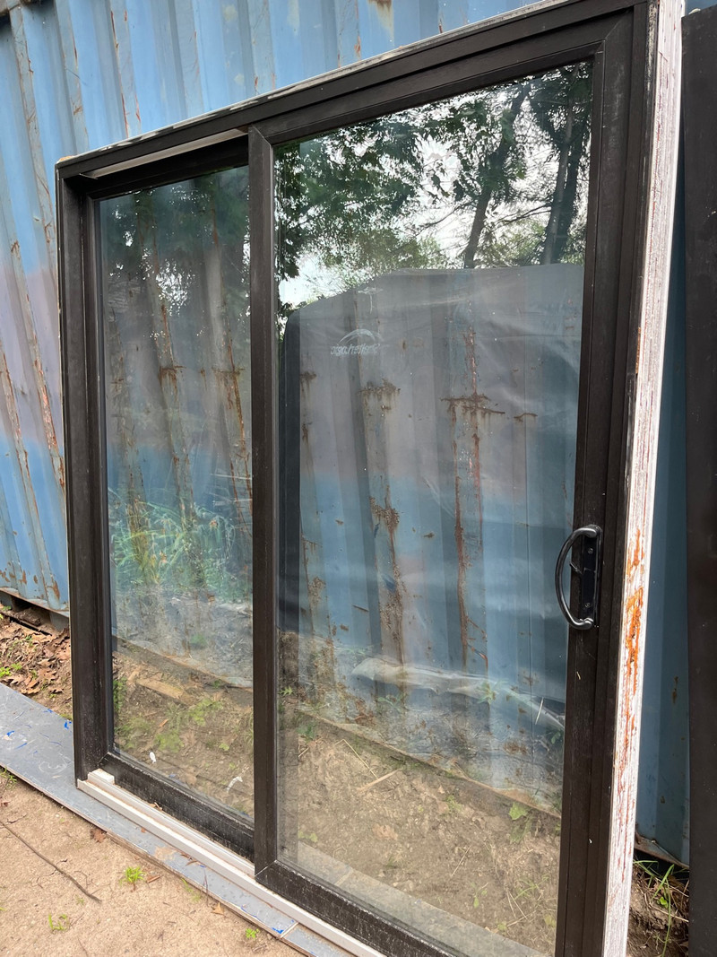 6’ Black Patio Sliding Door Woodgrain Vinyl Frame Windows, Doors