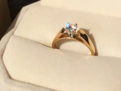 Yellow gold diamond ring 14K size 5 ..., View more