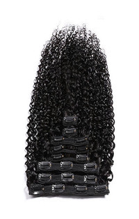 Clip-In Kinky Curl Brazilian Human Hair Extensions In 22 Inches