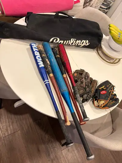 baseball/softball gloves bat and bag, View more
