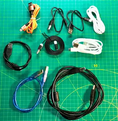Various USB cables usb-c, micro-usb, mini-usb, printer., View more