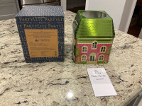BNIB Partylite, tin candle holder house, uses tealight or votive