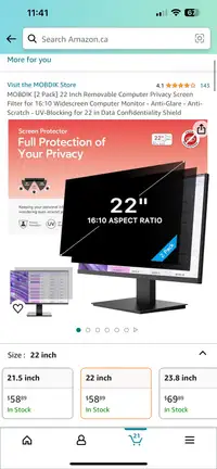 2 Pack Computer Privacy Screen Filter 22 Inches Protector Remove