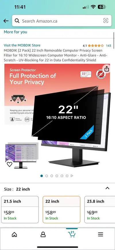2 Pack Computer Privacy Screen Filter 22 Inches Protector Remove, View more